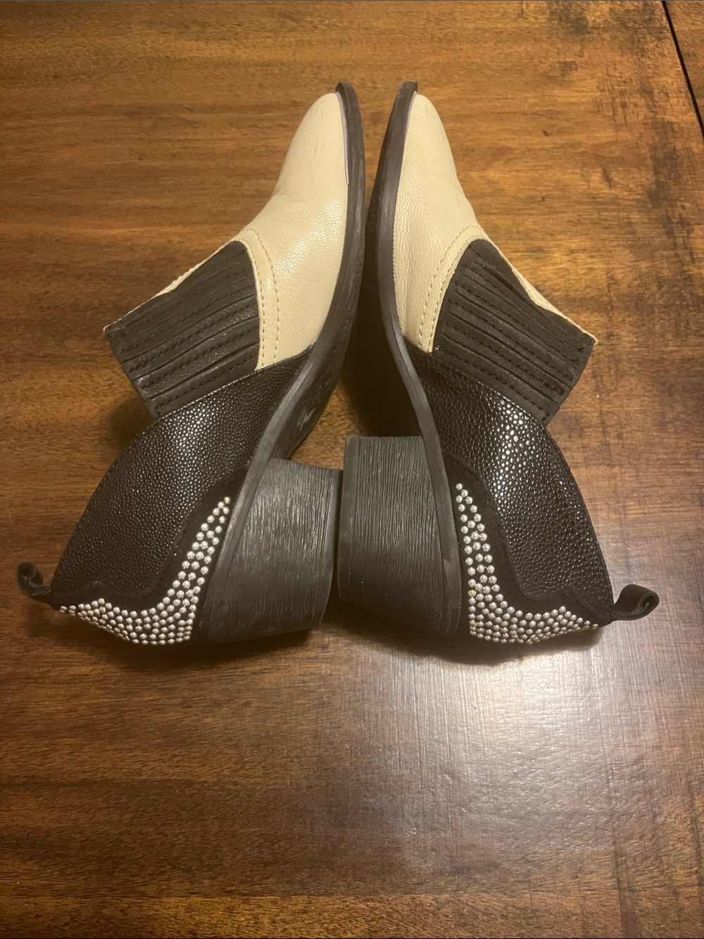 Cream and Black Bedazzled Western-Inspired Leather Booties - Picture 2 of 10